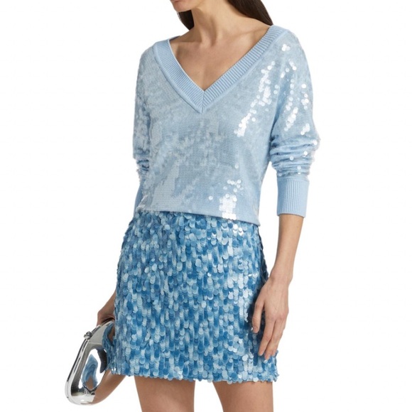 Milly Sweaters - milly women’s ilaria sequin v-neck sweater | size L | color: light blue